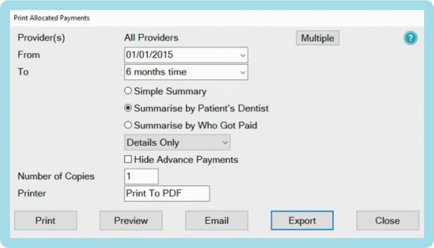 EXACT Allocated Payments report options