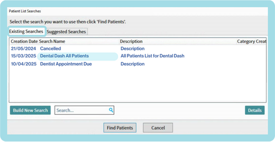 EXACT existing patient searches EXACT existing patient searches