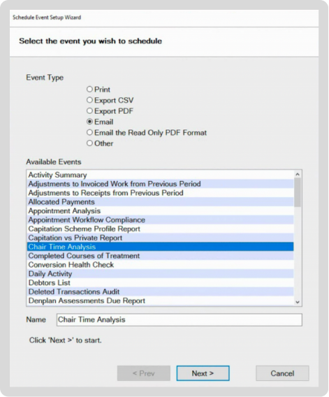 EXACT schedule event setup wizard
